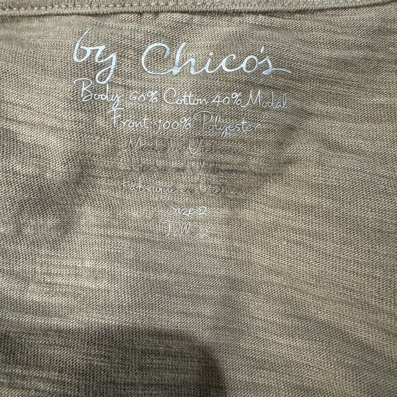 CHICOS Size 2 US L Perforated Microsuede Slub Knit Mixed Media Short Sleeve Top - Picture 5 of 6